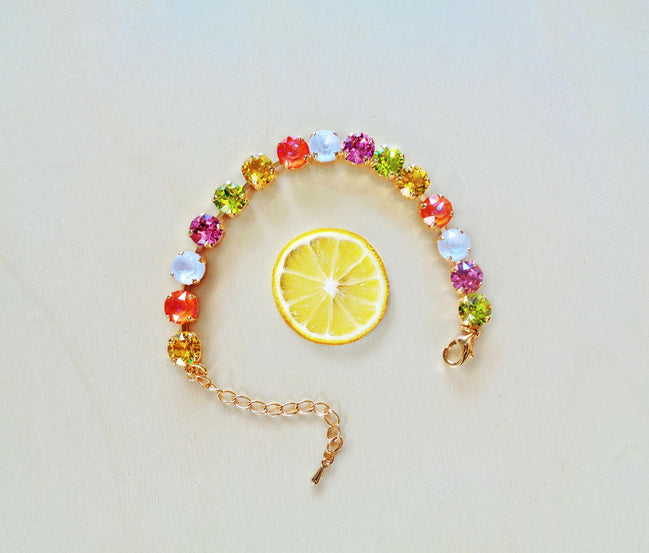 ZOE Austrian crystal tennis style bracelet multicolour,18k gold plated