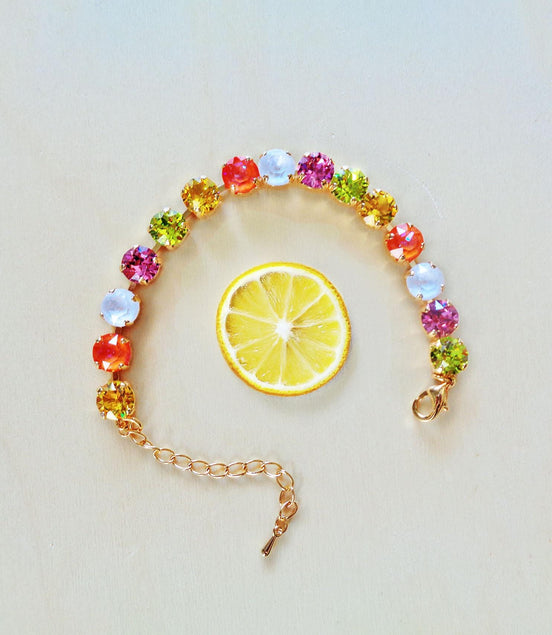 ZOE Austrian crystal tennis style bracelet multicolour,18k gold plated