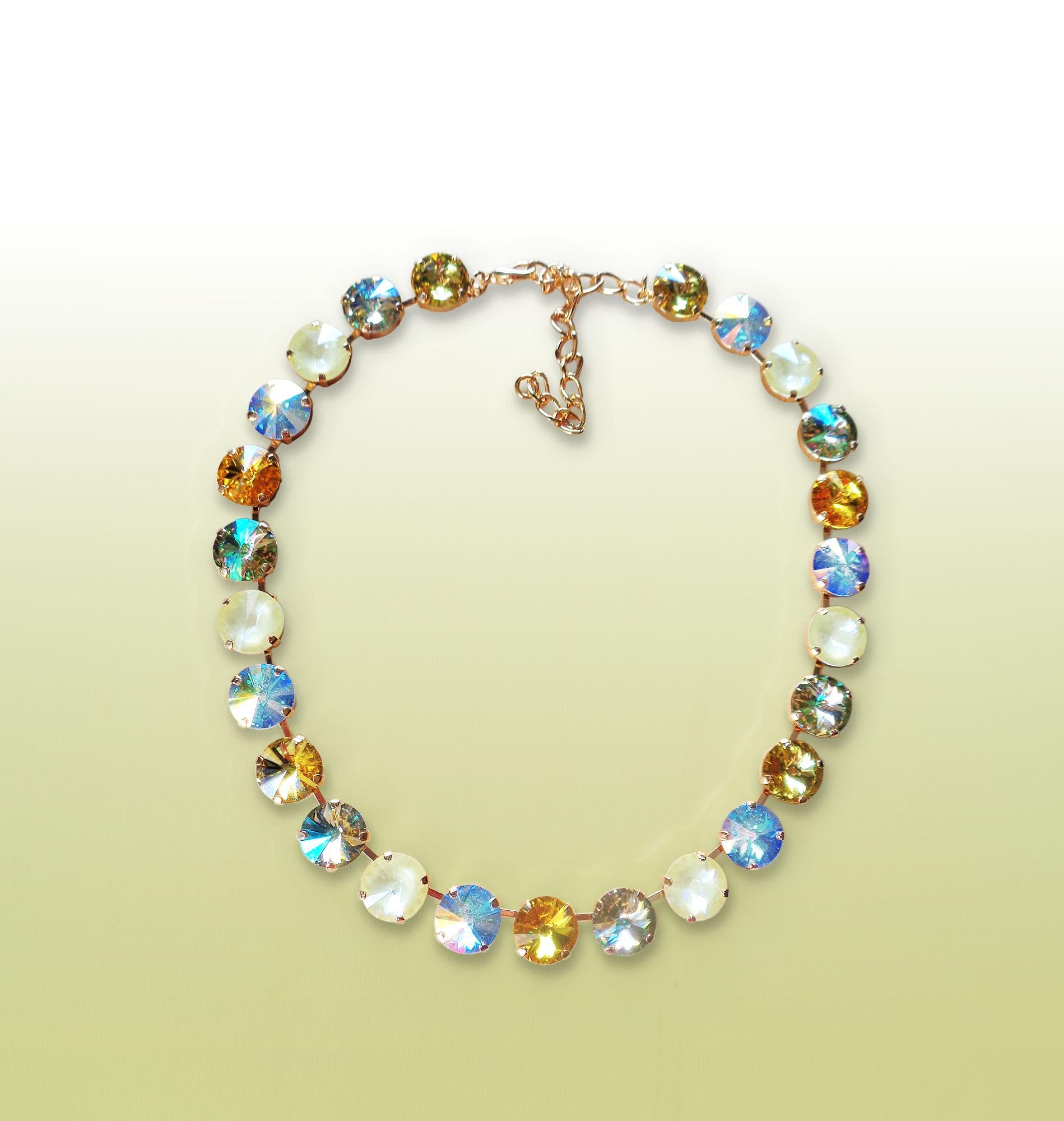 MILLER crystal rivoli tennis necklace yellow shades,yellow gold