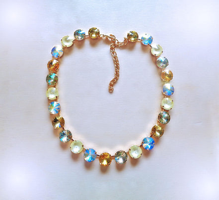 MILLER crystal rivoli tennis necklace yellow shades,yellow gold