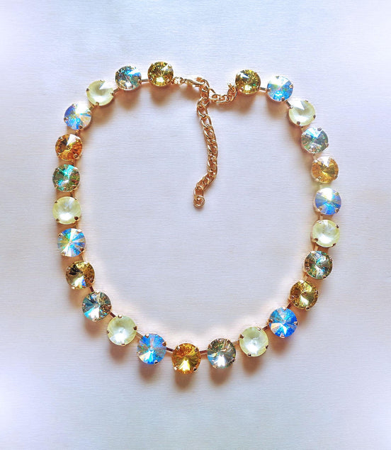 MILLER crystal rivoli tennis necklace yellow shades,yellow gold