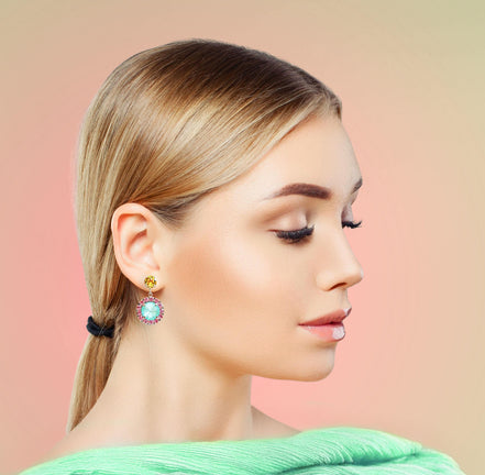 Crystal  stud and drop halo earrings,soft mint,light topaz