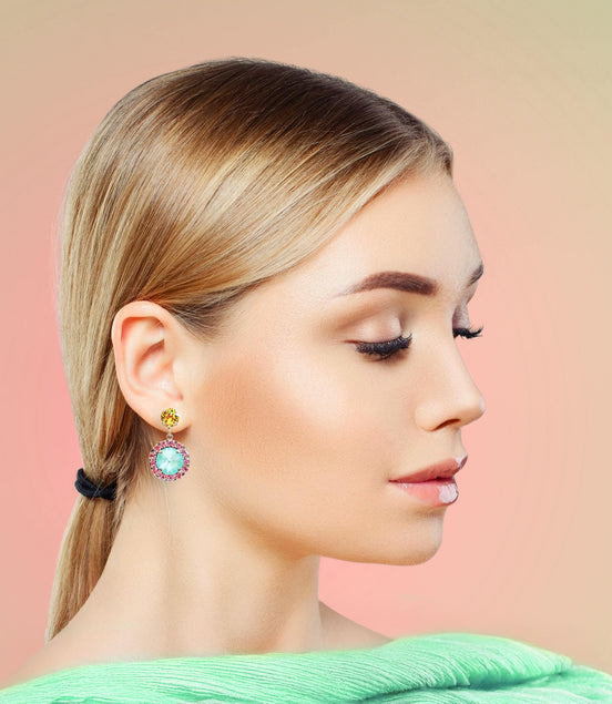 Crystal  stud and drop halo earrings,soft mint,light topaz