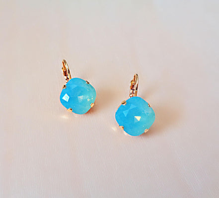 Crystal square drop earrings pacifi opal,gold plated