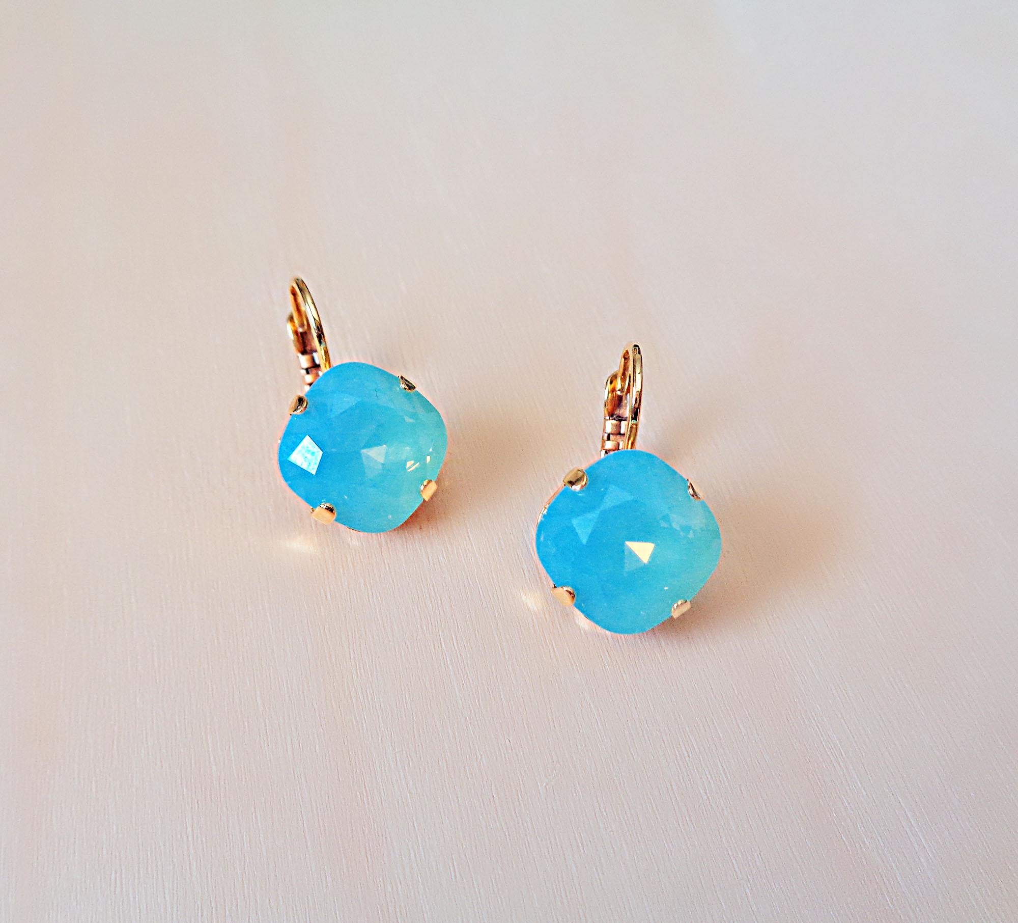 Crystal square drop earrings pacifi opal,gold plated