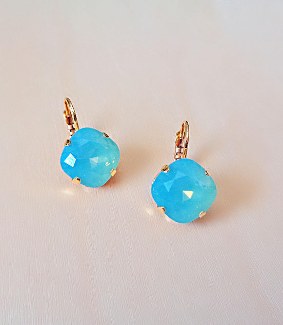 Crystal square drop earrings pacifi opal,gold plated