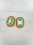 Crystal octagon halo stud  earrings  light  green , gold plated