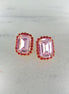 Crystal octagon halo stud  earrings  light rose, gold plated