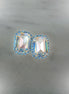 Crystal octagon halo stud  earrings  clear shimmer, silver plated