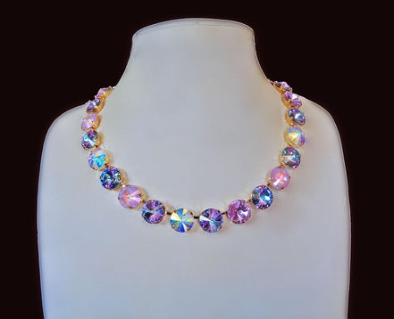 CYRUS crystal rivoli tennis necklace purple shades,yellow gold