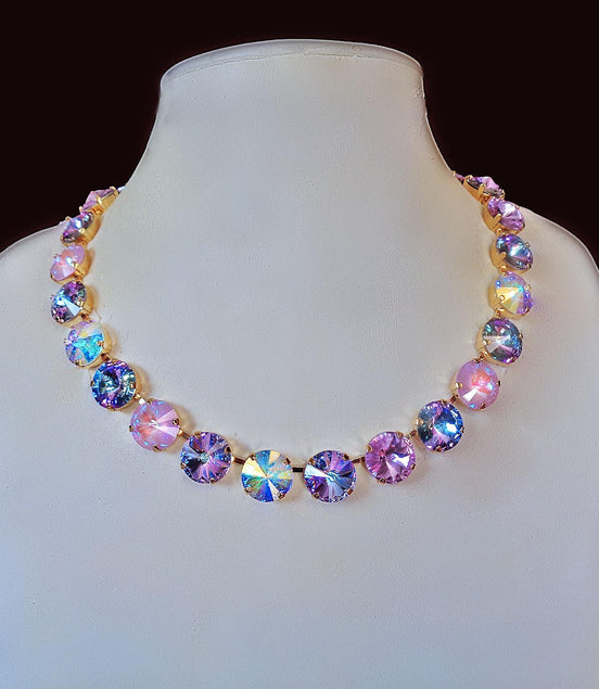 CYRUS crystal rivoli tennis necklace purple shades,yellow gold
