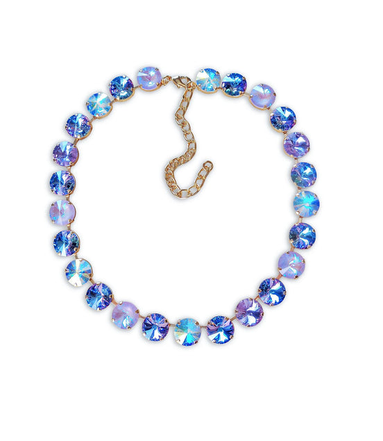 CYRUS crystal rivoli tennis necklace purple shades,yellow gold