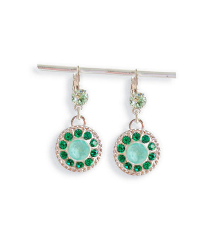 BARRY, Crystal  floral dangle  drop earrings mint green,silver plated