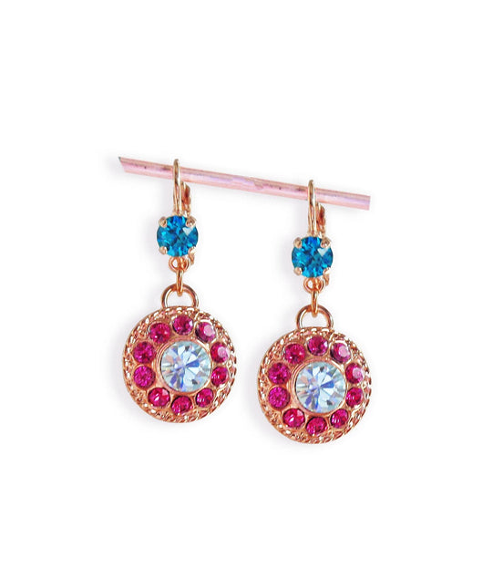 MICHELA crystal floral drop earrings  aquamarine, pink,rose gold