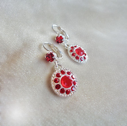 MARGOT, Crystal floral  drop earrings light siam,bright silver