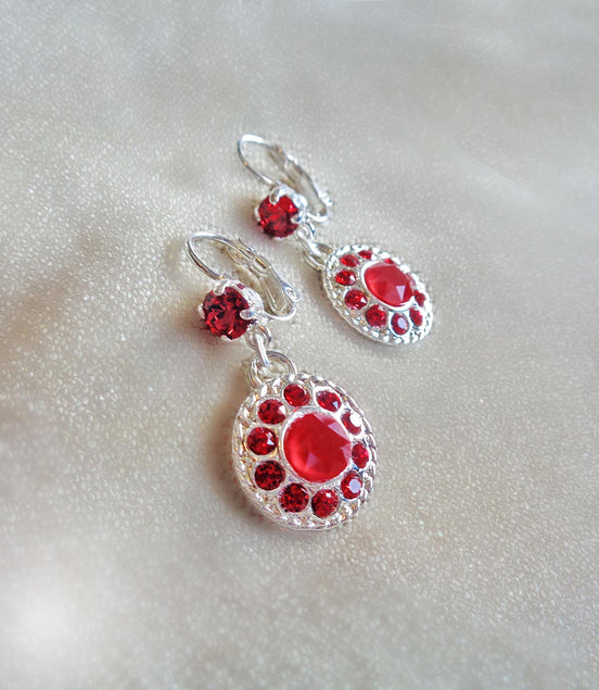 MARGOT, Crystal floral  drop earrings light siam,bright silver
