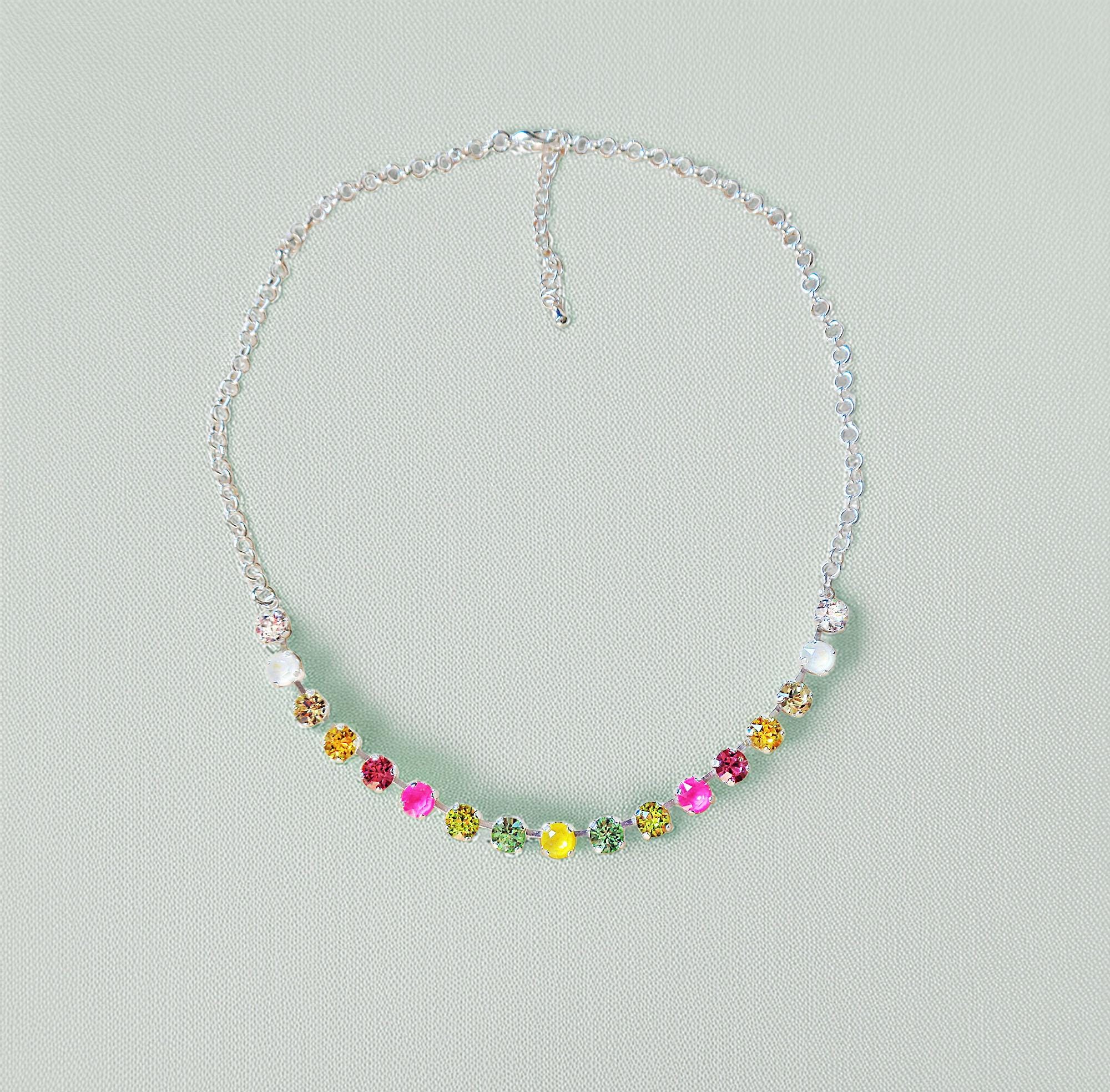 Austrian crystal chain necklace or bracelet ,multicolour, bright silver