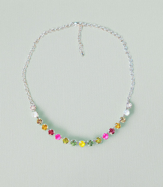 Austrian crystal chain necklace or bracelet ,multicolour, bright silver