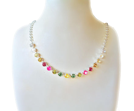 Austrian crystal chain necklace or bracelet ,multicolour, bright silver