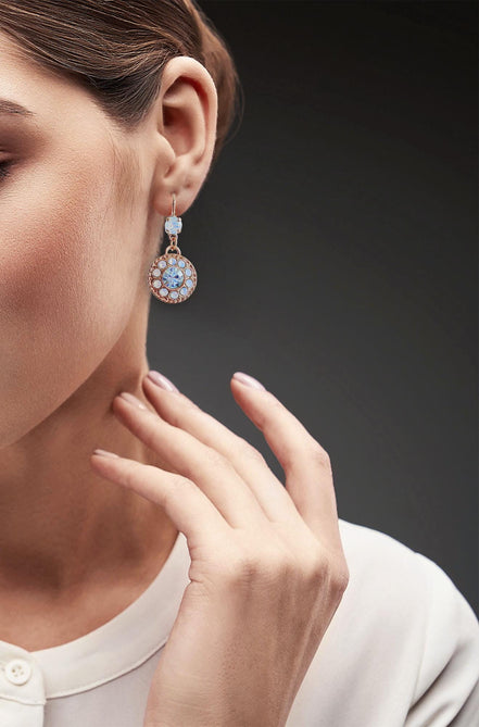 BLANCHE,Crystal  floral dangle  drop earrings white opal,rose gold plated