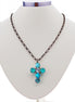 Crystal cross pendant necklace light turquoise,antique brass