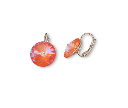 Crystal  rivoli drop earrings,orange glow delite,rhodium silver