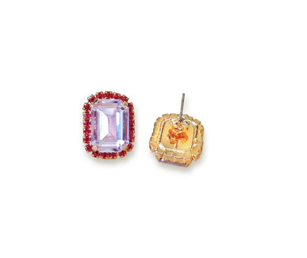 Crystal octagon halo stud  earrings  light rose, gold plated