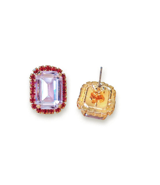 Crystal octagon halo stud  earrings  light rose, gold plated