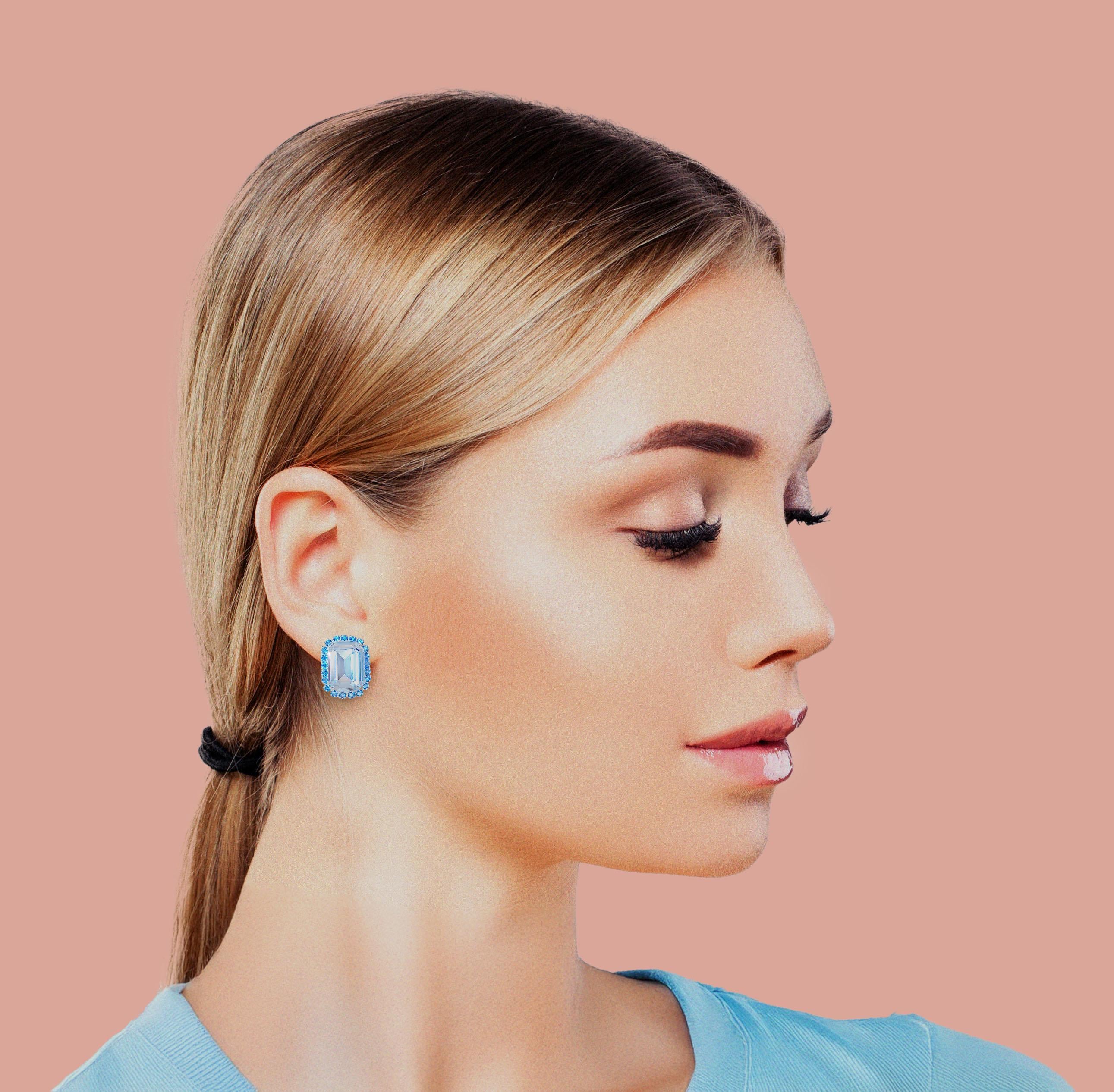 Crystal octagon halo stud  earrings clear crystal silver plated