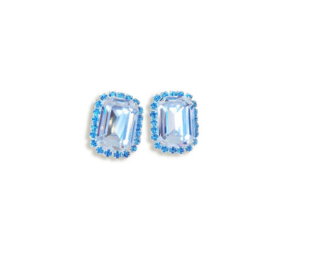 Crystal octagon halo stud  earrings clear crystal silver plated