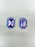 Crystal  halo stud earrings  tanzanite, aquamarine ,silver plated