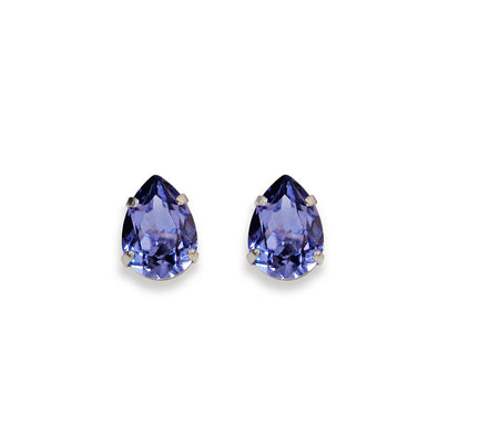Crystal pear stud earrings dark purple,rhodium silver