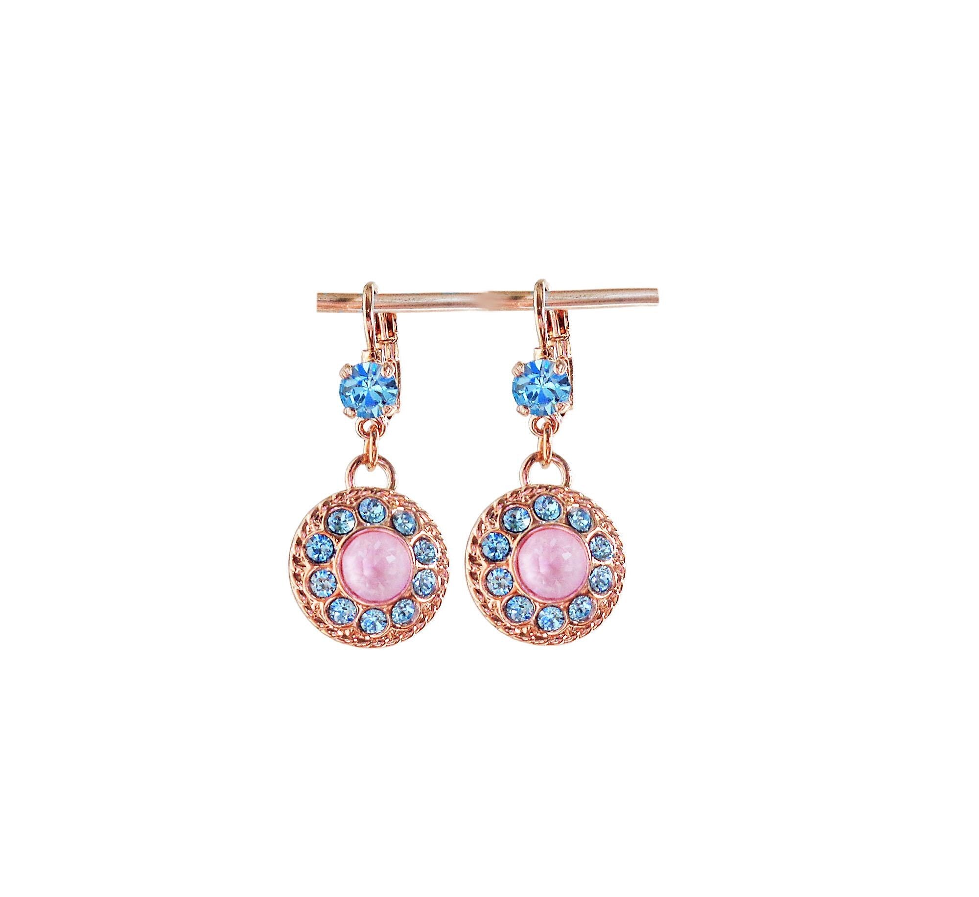 SYLVIA Crystal  floral dangle  drop earrings aquamarine,rose gold plated