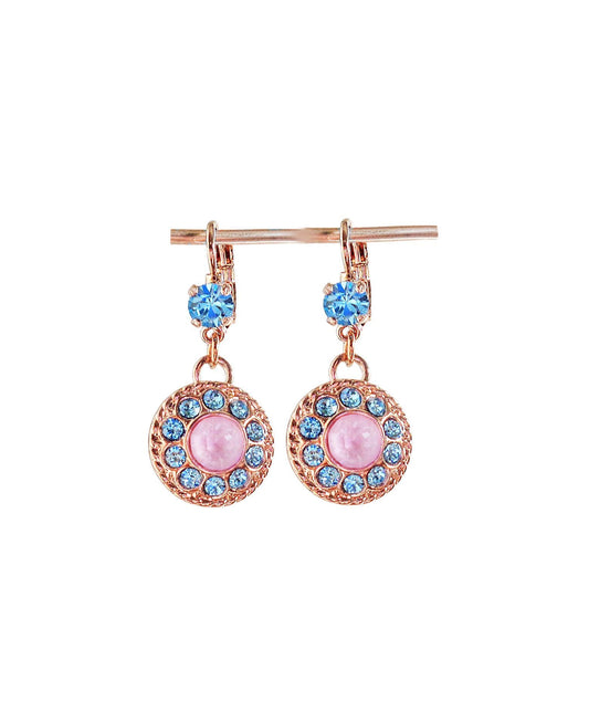 SYLVIA Crystal  floral dangle  drop earrings aquamarine,rose gold plated