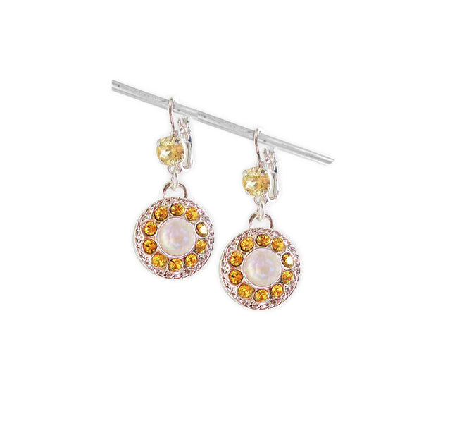 JULIA Crystal  floral dangle  drop earrings light topaz,white, silver plated