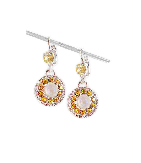 JULIA Crystal  floral dangle  drop earrings light topaz,white, silver plated