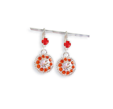 JUNE,crystal floral  drop earrings orange,clear crystal,bright silver