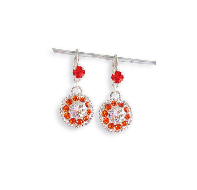 JUNE,crystal floral  drop earrings orange,clear crystal,bright silver