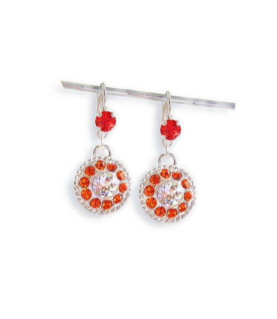 JUNE,crystal floral  drop earrings orange,clear crystal,bright silver