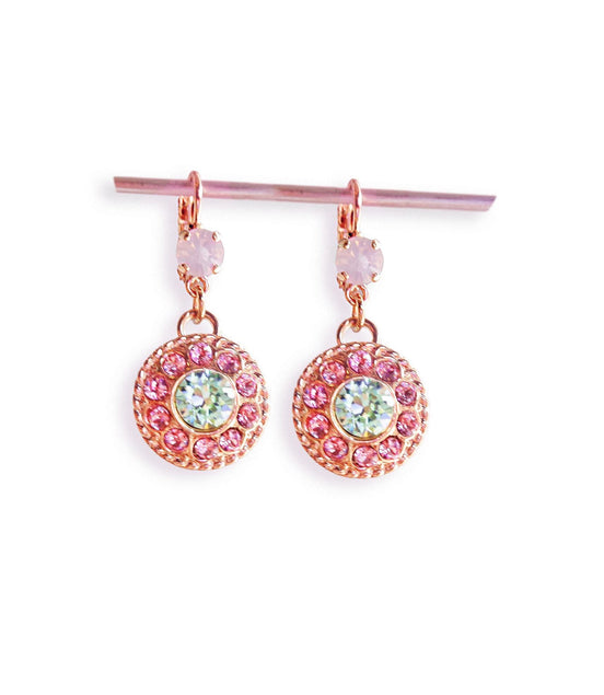 ASHLEY,  Crystal floral  drop earrings light rose,chrysolite,rose gold