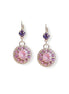KLEA,Crystal  floral dangle  drop earrings purple,silver plated