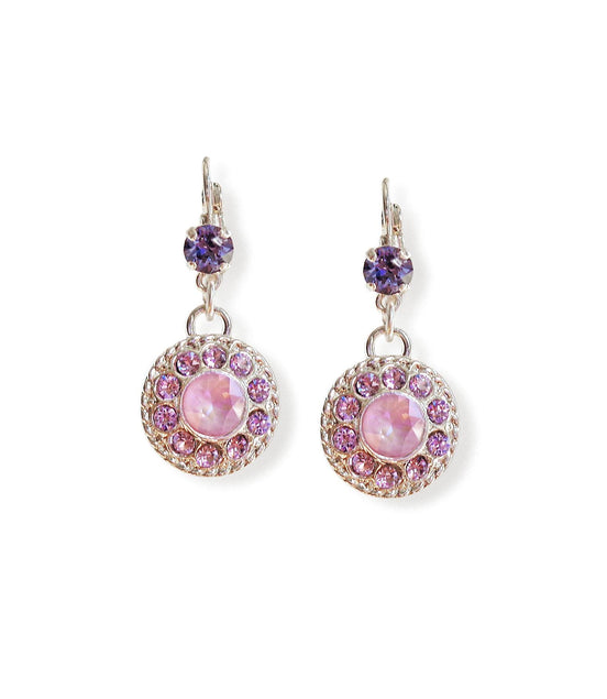 KLEA,Crystal  floral dangle  drop earrings purple,silver plated