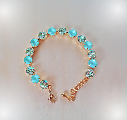 Crystal tennis bracelet  mint green,chrysolite,yellow gold