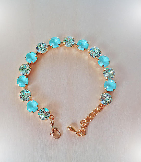 Crystal tennis bracelet  mint green,chrysolite,yellow gold