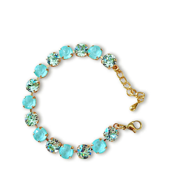Crystal tennis bracelet  mint green,chrysolite,yellow gold