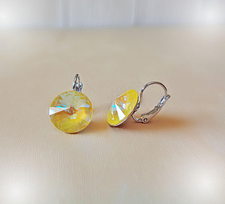 Crystal rivoli drop earrings, sunshine delite,rhodium silver