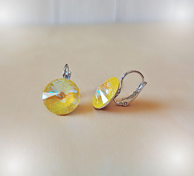 Crystal rivoli drop earrings, sunshine delite,rhodium silver
