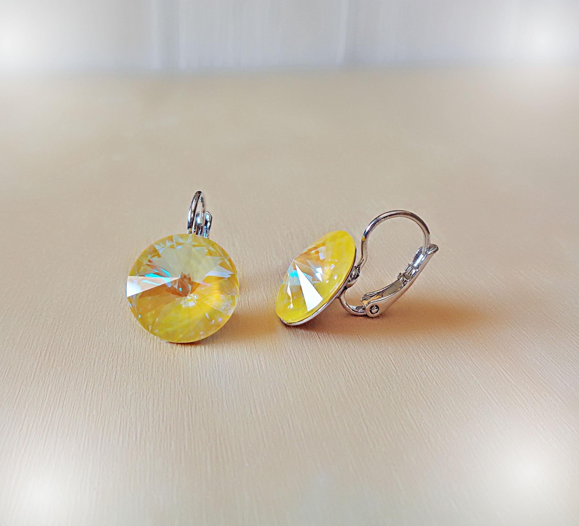 Crystal rivoli drop earrings, sunshine delite,rhodium silver