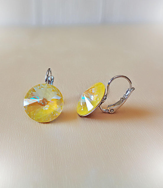 Crystal rivoli drop earrings, sunshine delite,rhodium silver