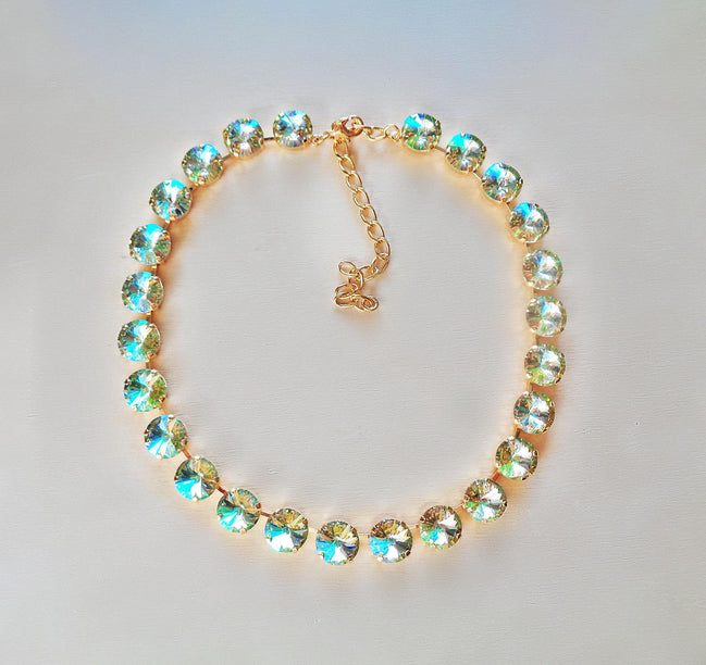 Austrian crystal 12mm rivoli tennis style necklace luminous green